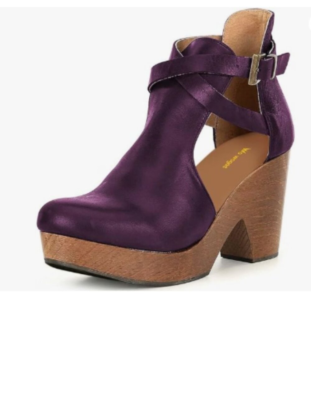 Purple Platform Round Toe Cutout Strap Buckle Cork Block High Heels Ankle Boots